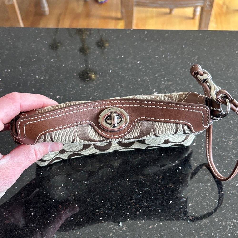 Coach Brown Signature Canvas Wristlet with Leather Trim - Picture 2 of 5